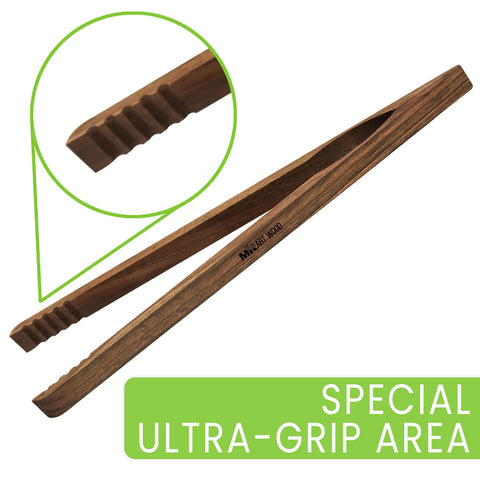 Mr.Art Wood versatile tongs for fruits, cheese, and vegetables.