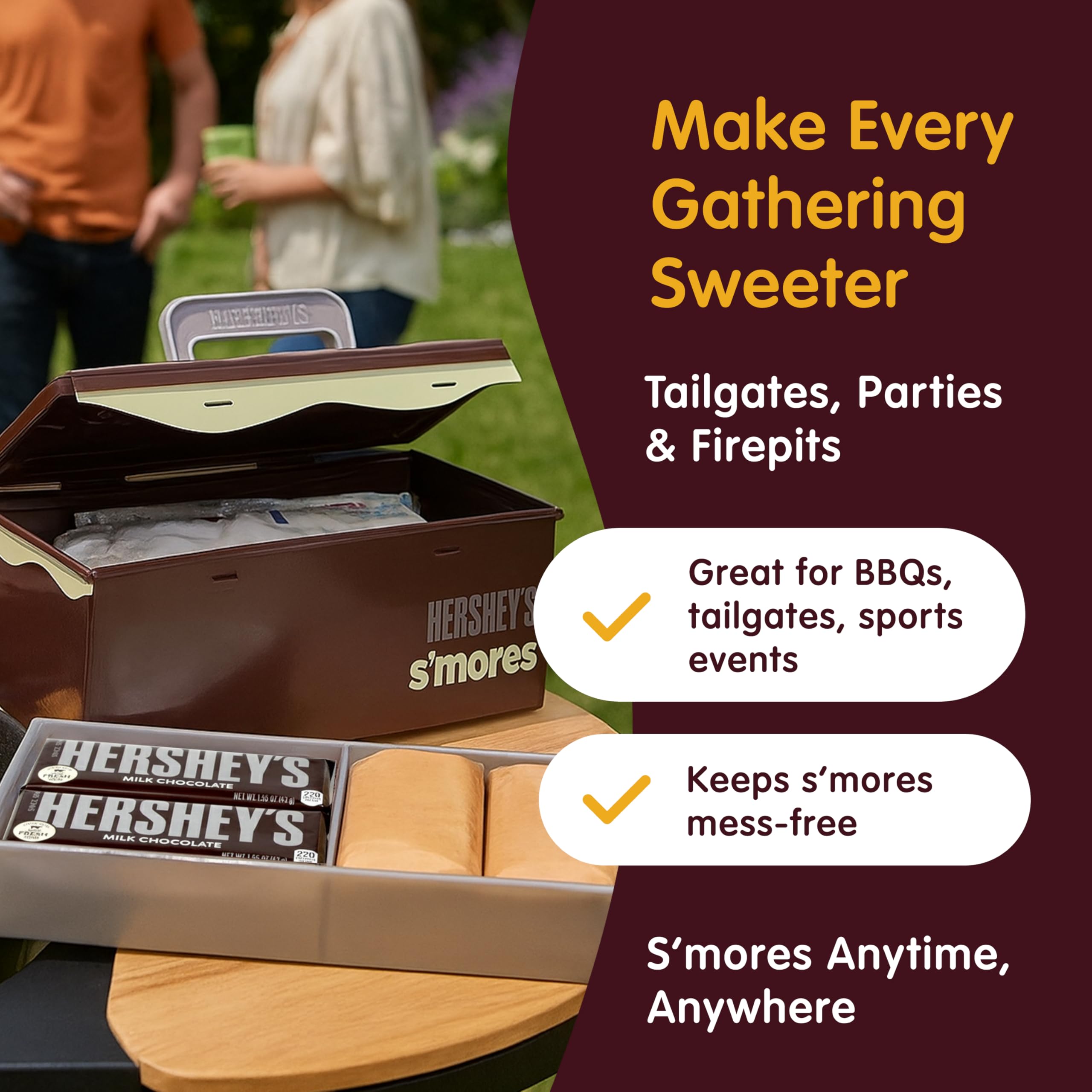 Capacity of the Mr. Bar-B-Q Hershey's Smores Caddy stores s'mores staples.