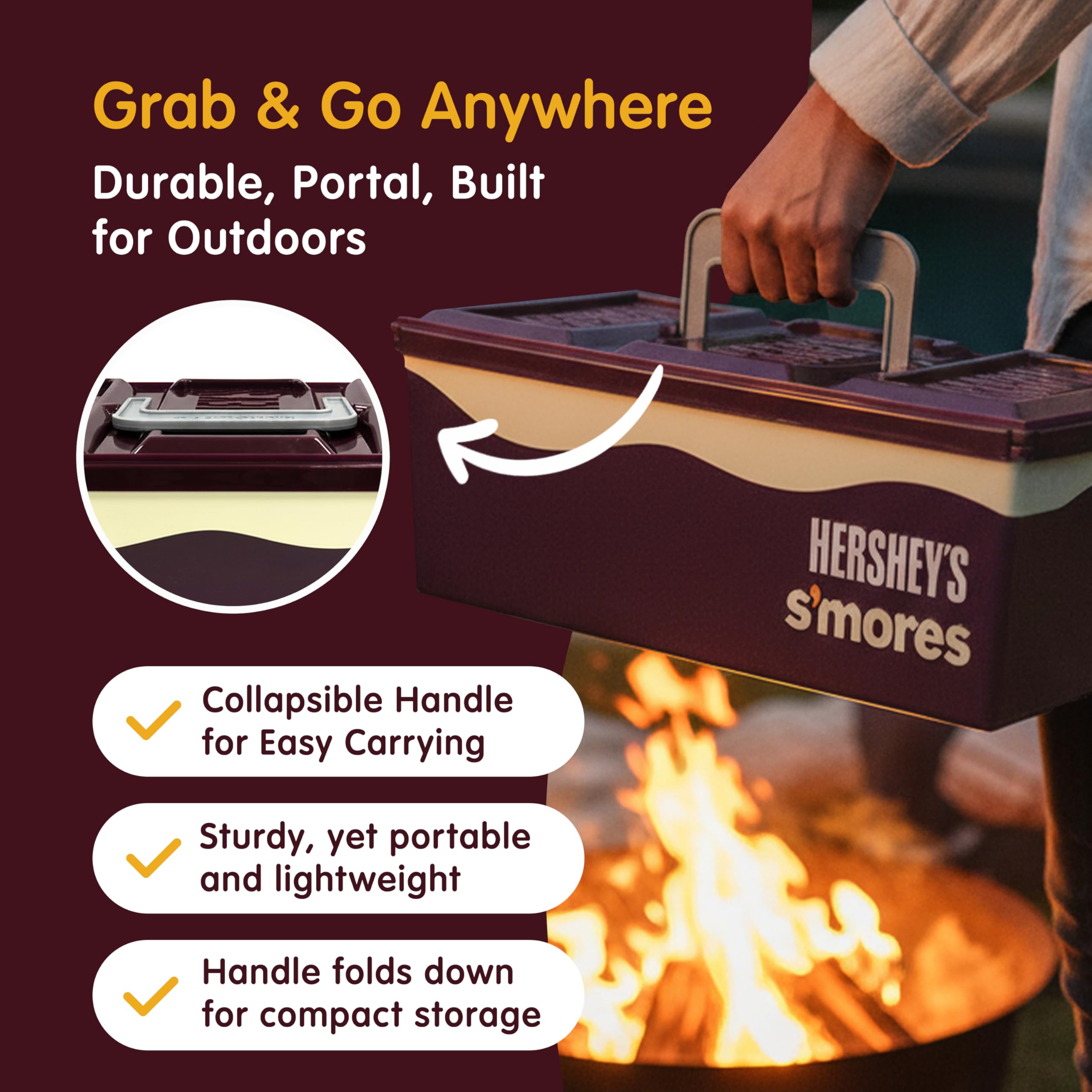 Carrying handle on the Mr. Bar-B-Q Hershey's Smores Caddy for easy transport.