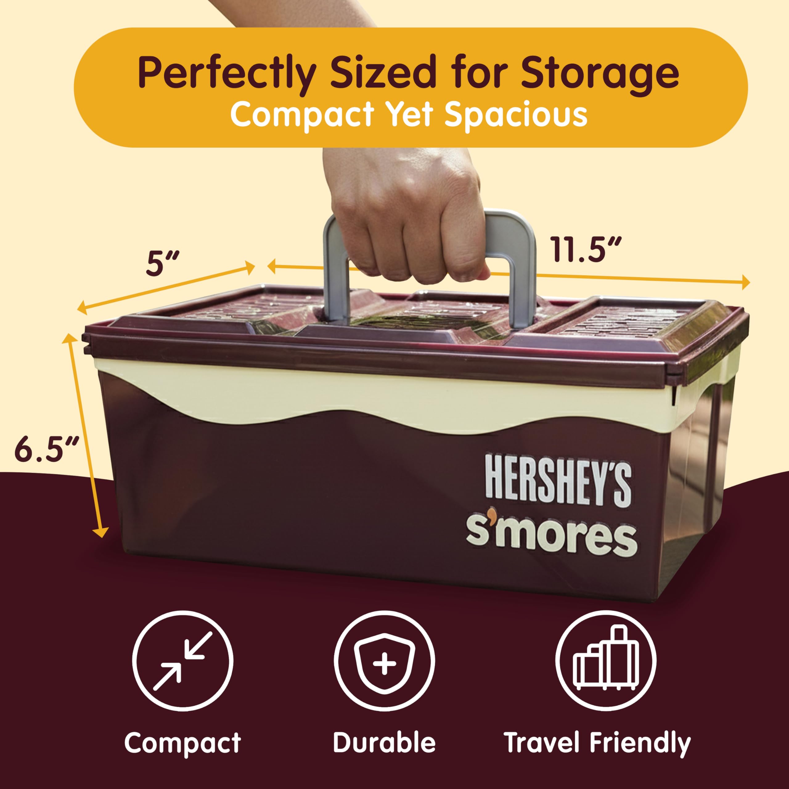 Lid on the Mr. Bar-B-Q Hershey's Smores Caddy keeps ingredients tidy.