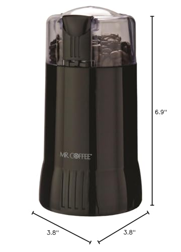 Mr. Coffee electric grinder compact form, supports 4-12 cup capacity for multiple brews