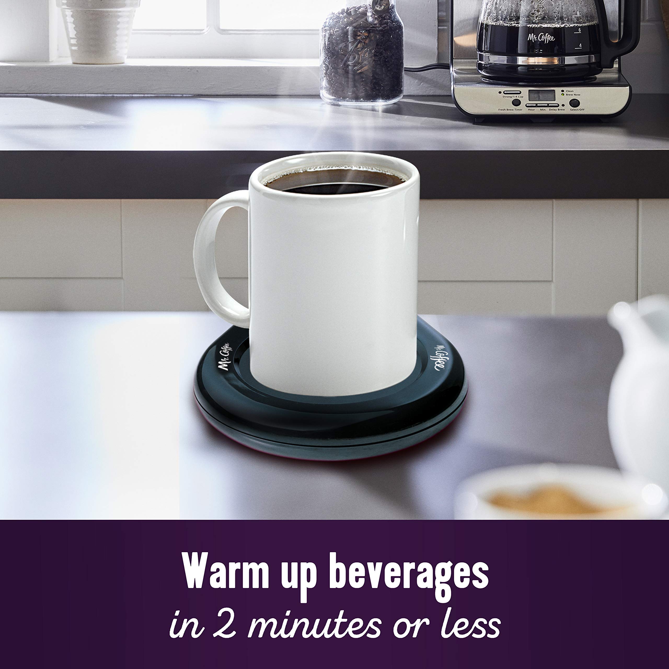 Mr. Coffee mug warmer with on/off indicator light signaling active heat.