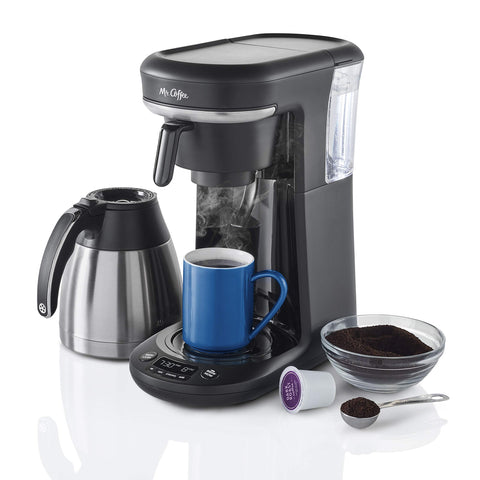 Mr. Coffee single-serve or carafe brewing mode for flexible daily routines.