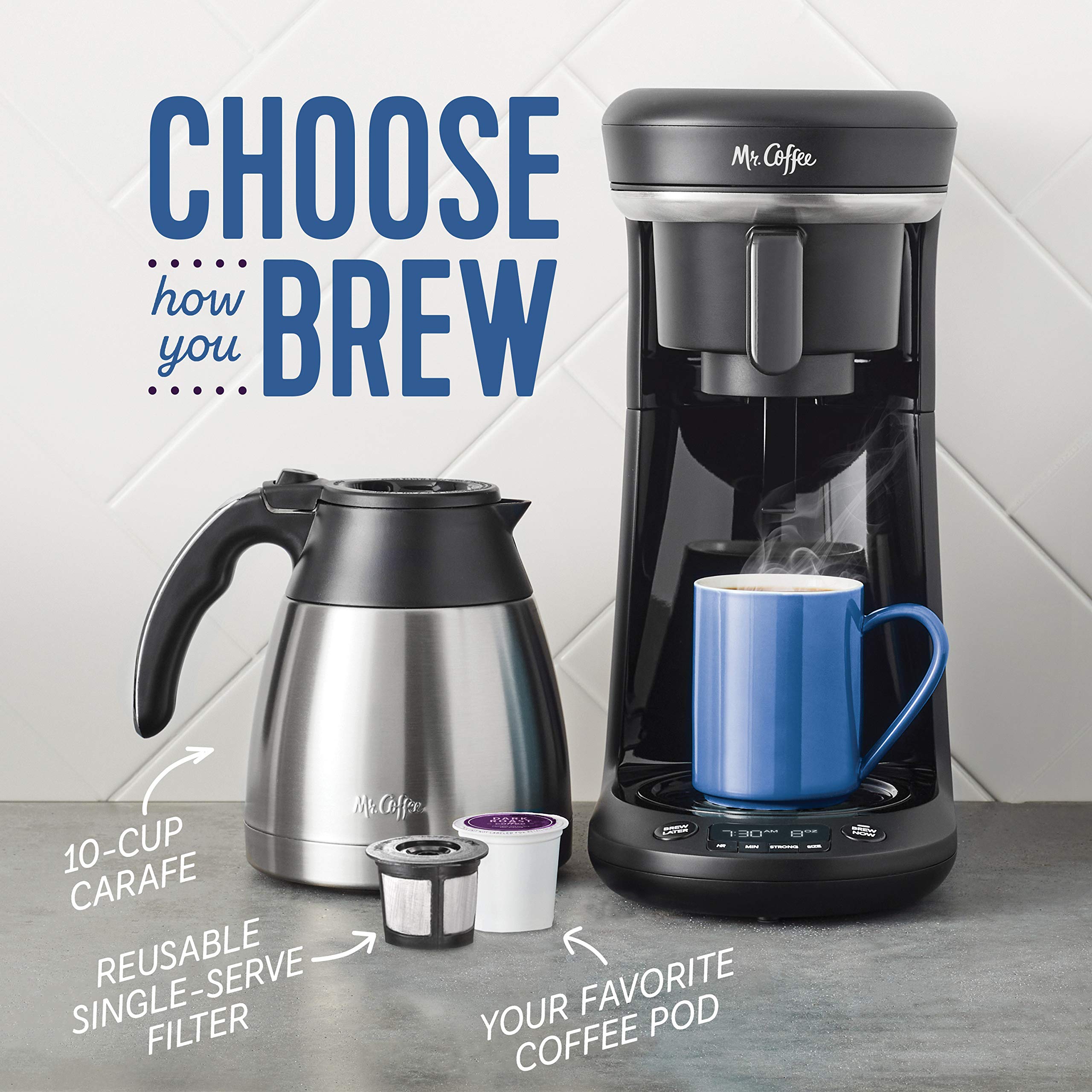 Mr. Coffee Strong Brew selector highlights bolder flavor with a quick button press.