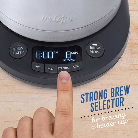 Mr. Coffee thermal carafe keeps coffee hot for hours.