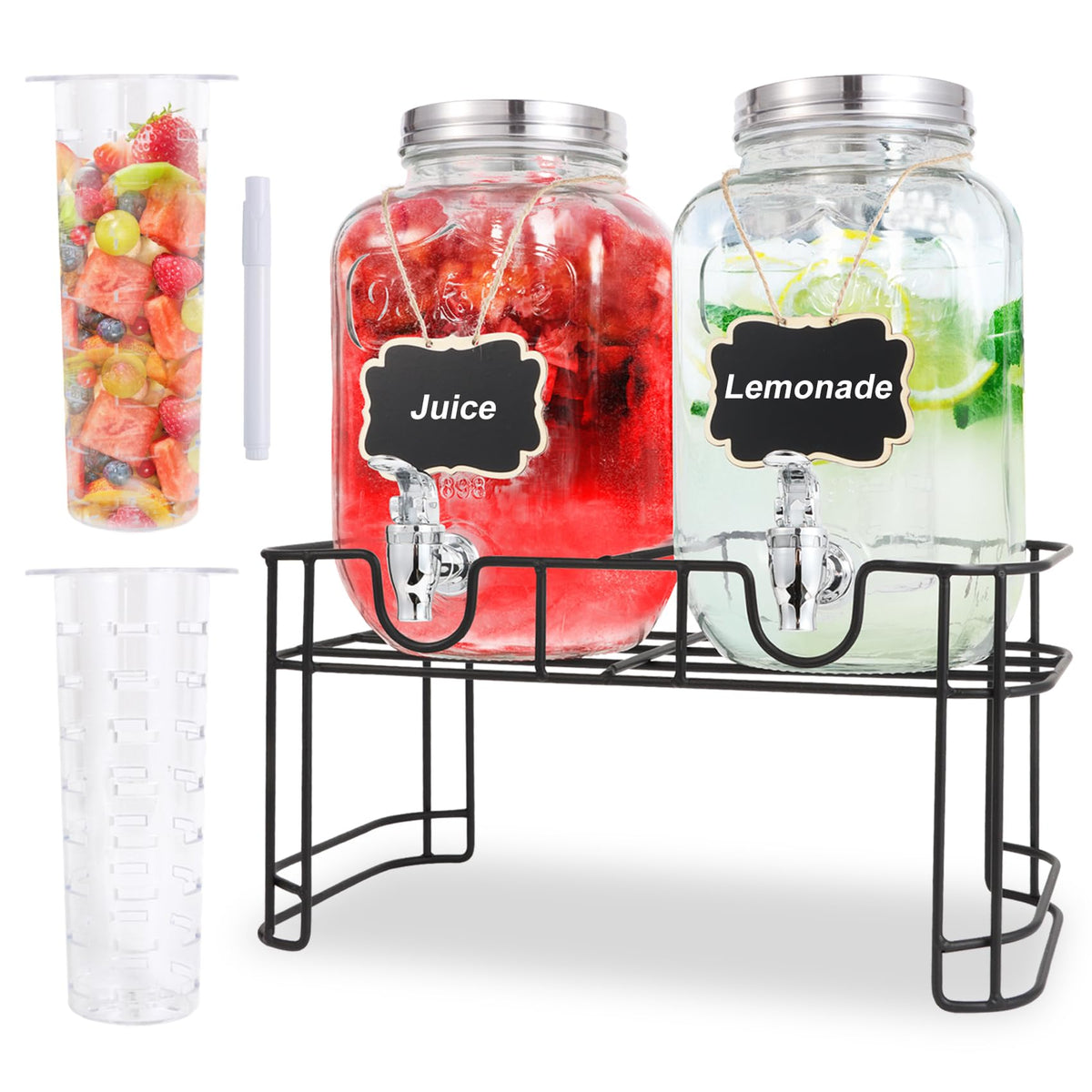 MR.KIANGCI 1-gallon glass dispenser with fruit infuser for fresh, flavorful drinks.