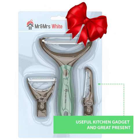 Mr&Mrs White space-saving 3-in-1 peeler set fits neatly in your kitchen