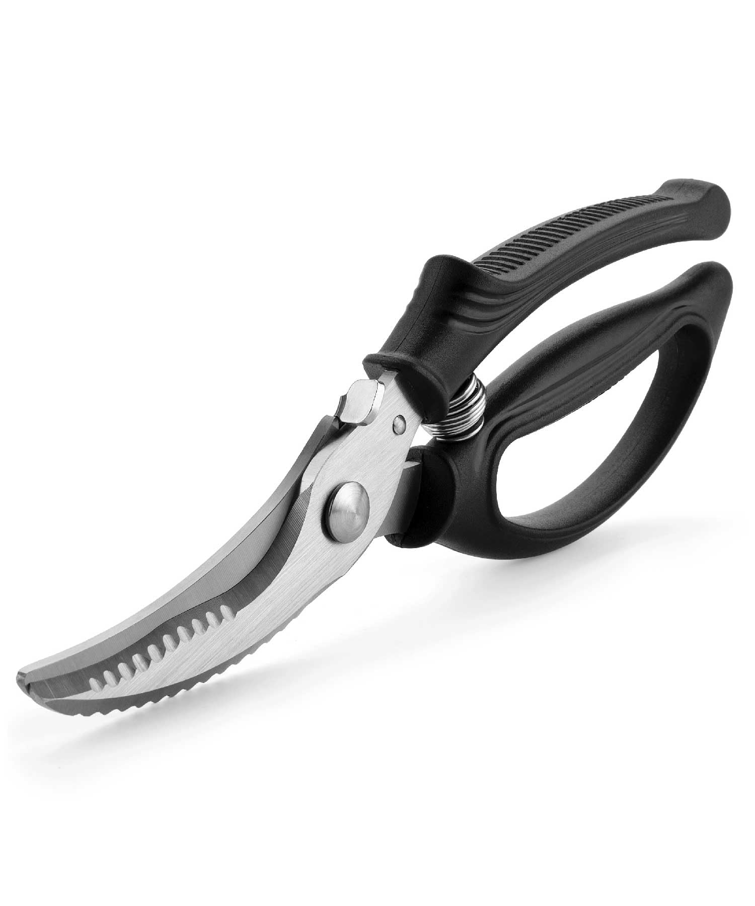 Mr. Pen heavy-duty poultry shears blade close-up for precise cuts.