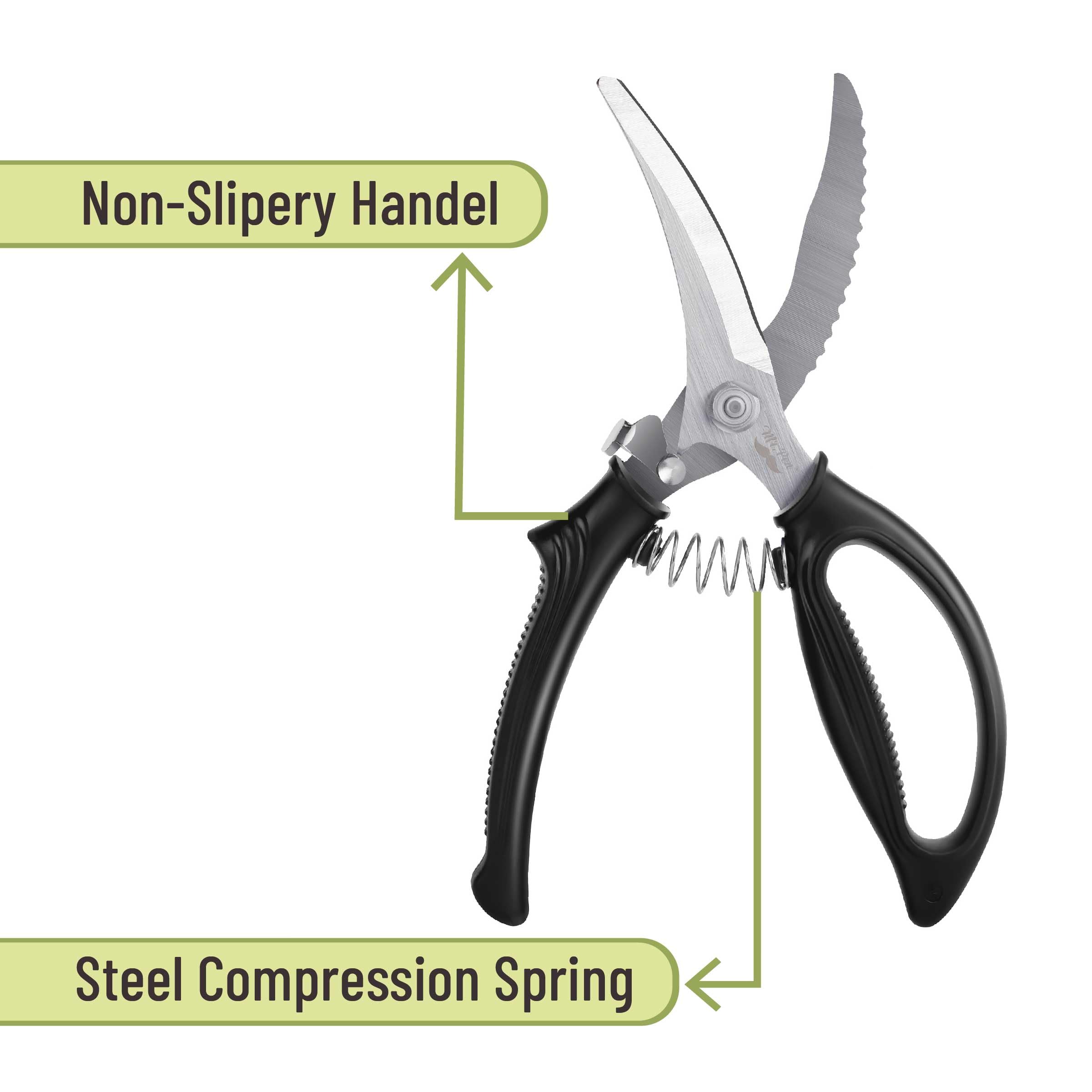 Mr. Pen poultry shears with built-in fish scale scraper for easy cleaning.