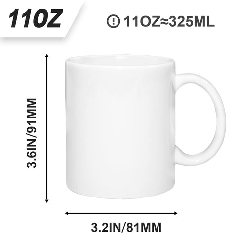 MR.R glossy white ceramic mug showing 11oz capacity