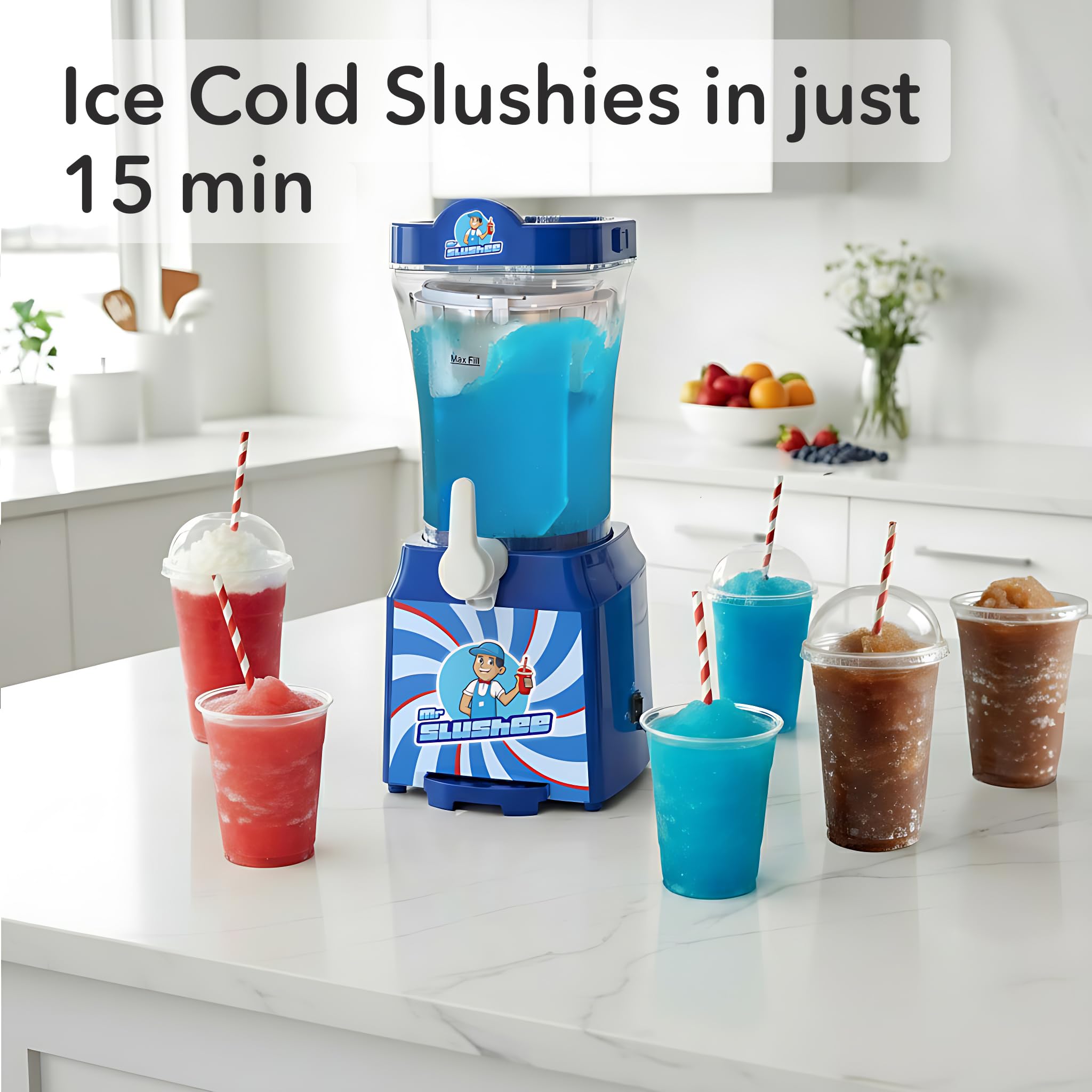 Mr Slushee slushie cup close-up highlights vibrant colors and creamy texture.