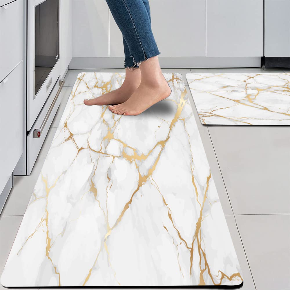 Mrcrypos gold white marble kitchen mat with cushioned support for comfortable standing