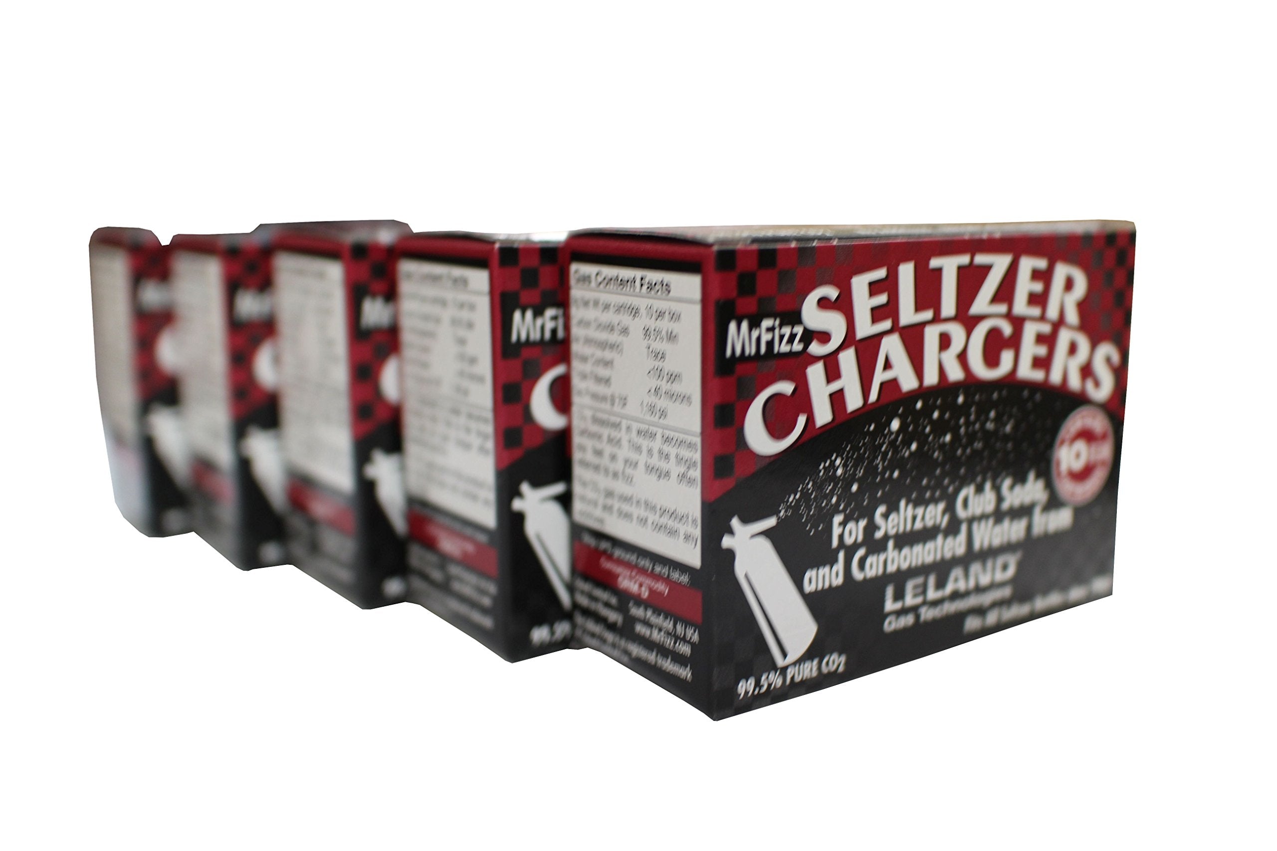 MrFizz Leland 8g CO2 seltzer charger, 50-pack for consistent bubbles and easy use.