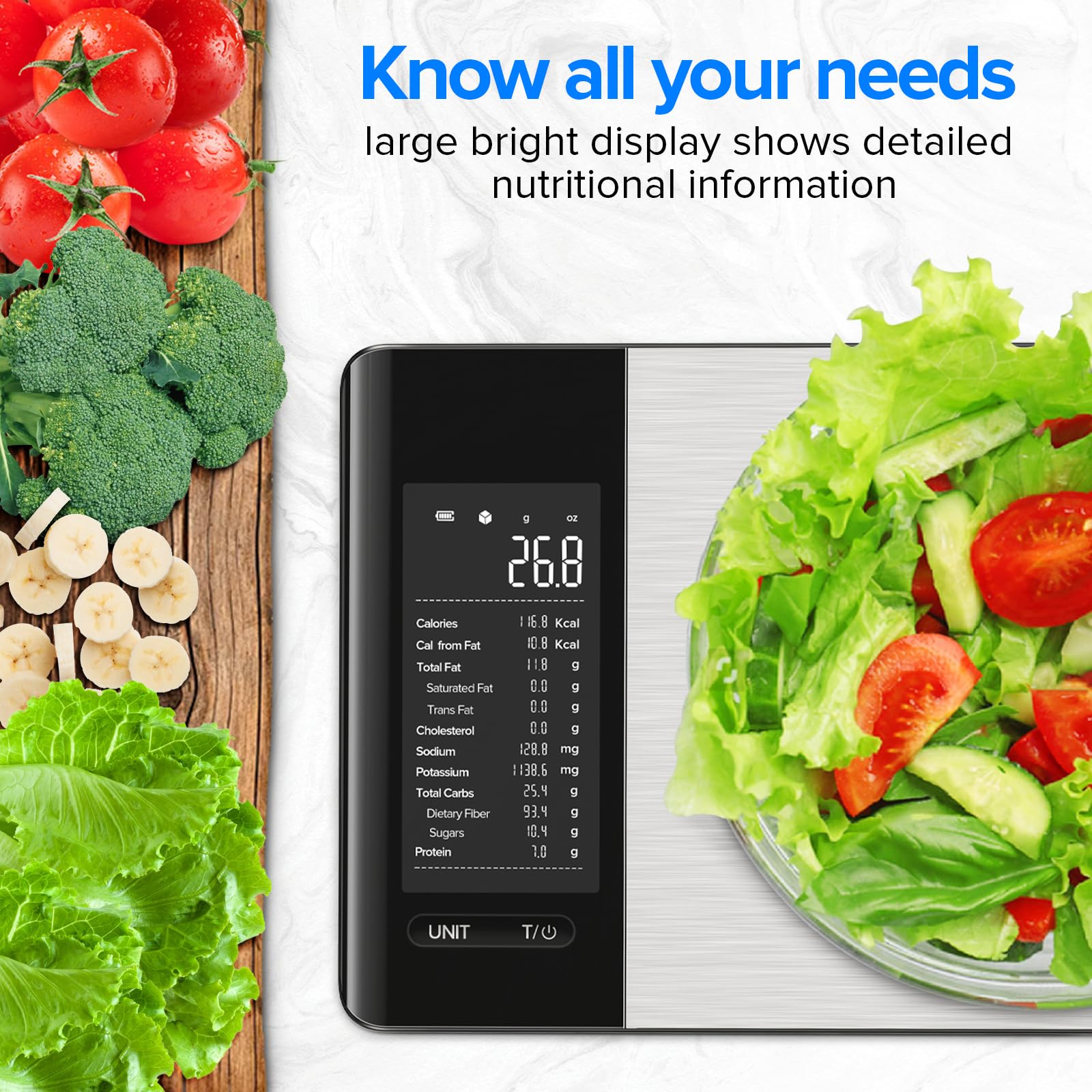 MrOwner Smart Food Scale with nutrition calculator app demonstrates easy tracking of nutrients.