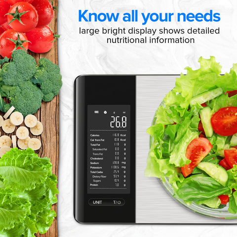 MrOwner Smart Food Scale with nutrition calculator app demonstrates easy tracking of nutrients.