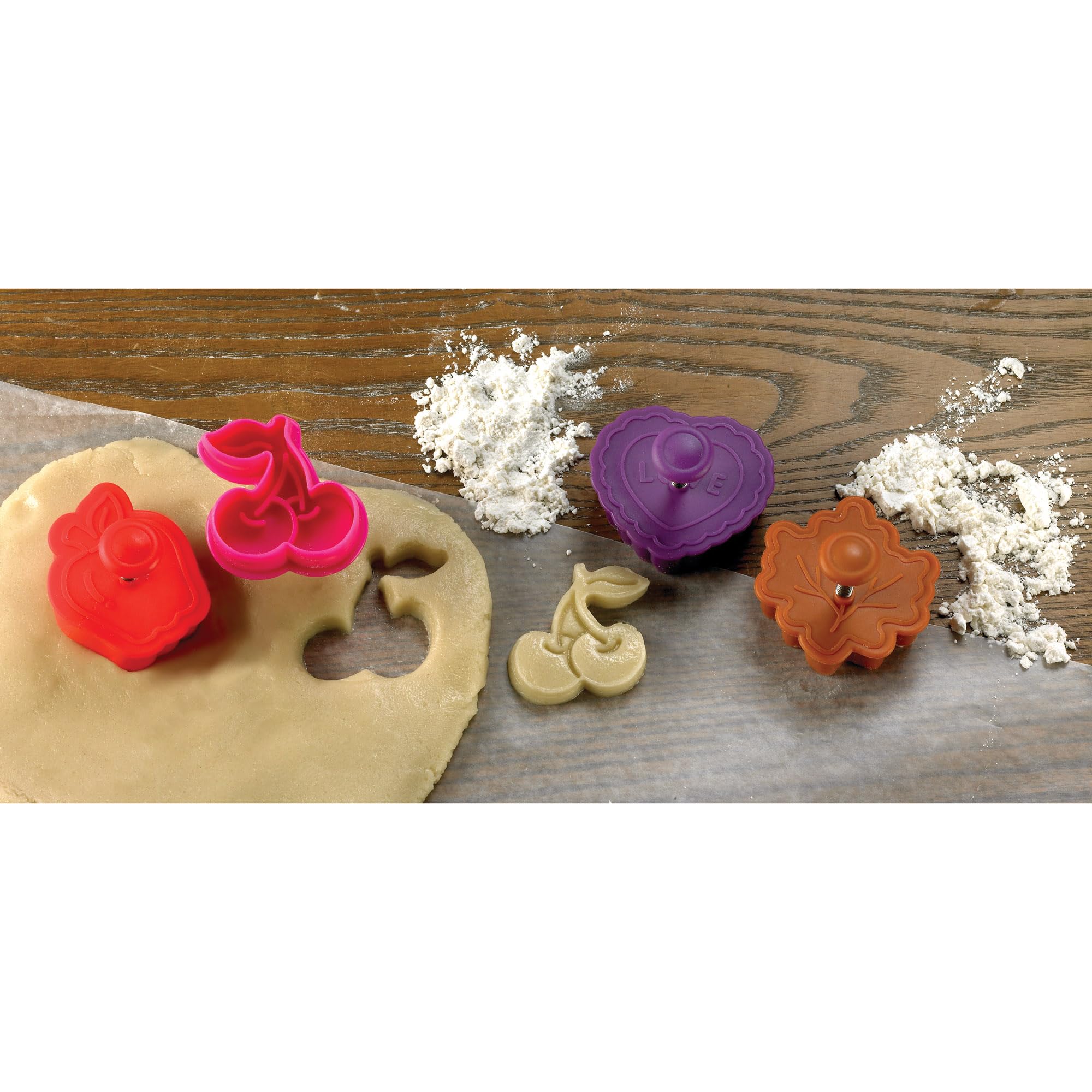 Dough slides free with flour dust between cuts