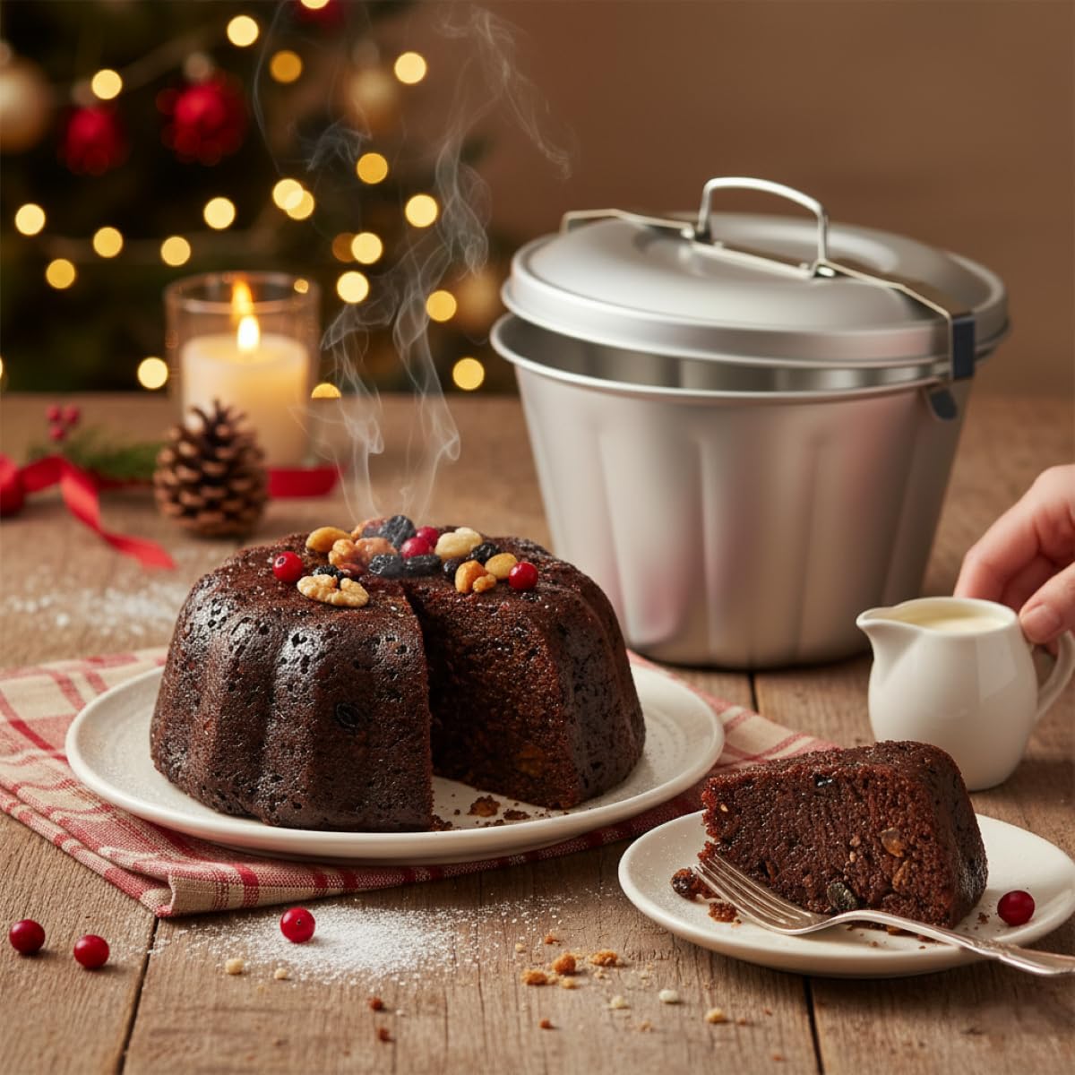 Mrs. Anderson's Baking pudding mold with lid showcasing moisture-locking design for even steaming.