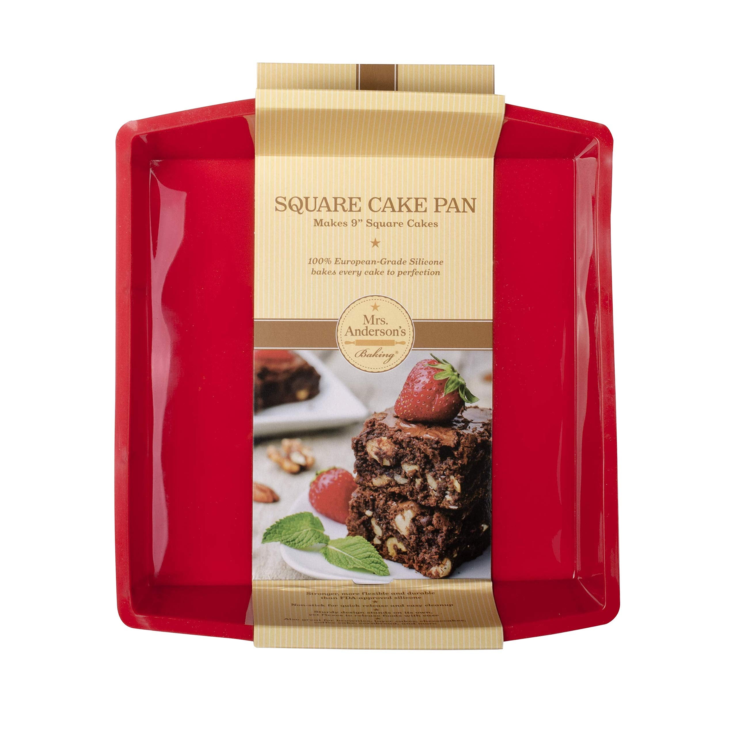 Mrs. Anderson's Baking 9-inch square pan shows non-stick surface for clean release