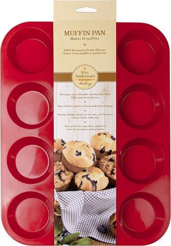 Mrs. Anderson's Baking silicone muffin pan with 12 cups for easy release muffins.