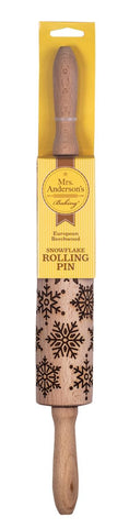 Mrs. Anderson’s Baking beechwood rolling pin with precise embossing for uniform snowflake patterns.