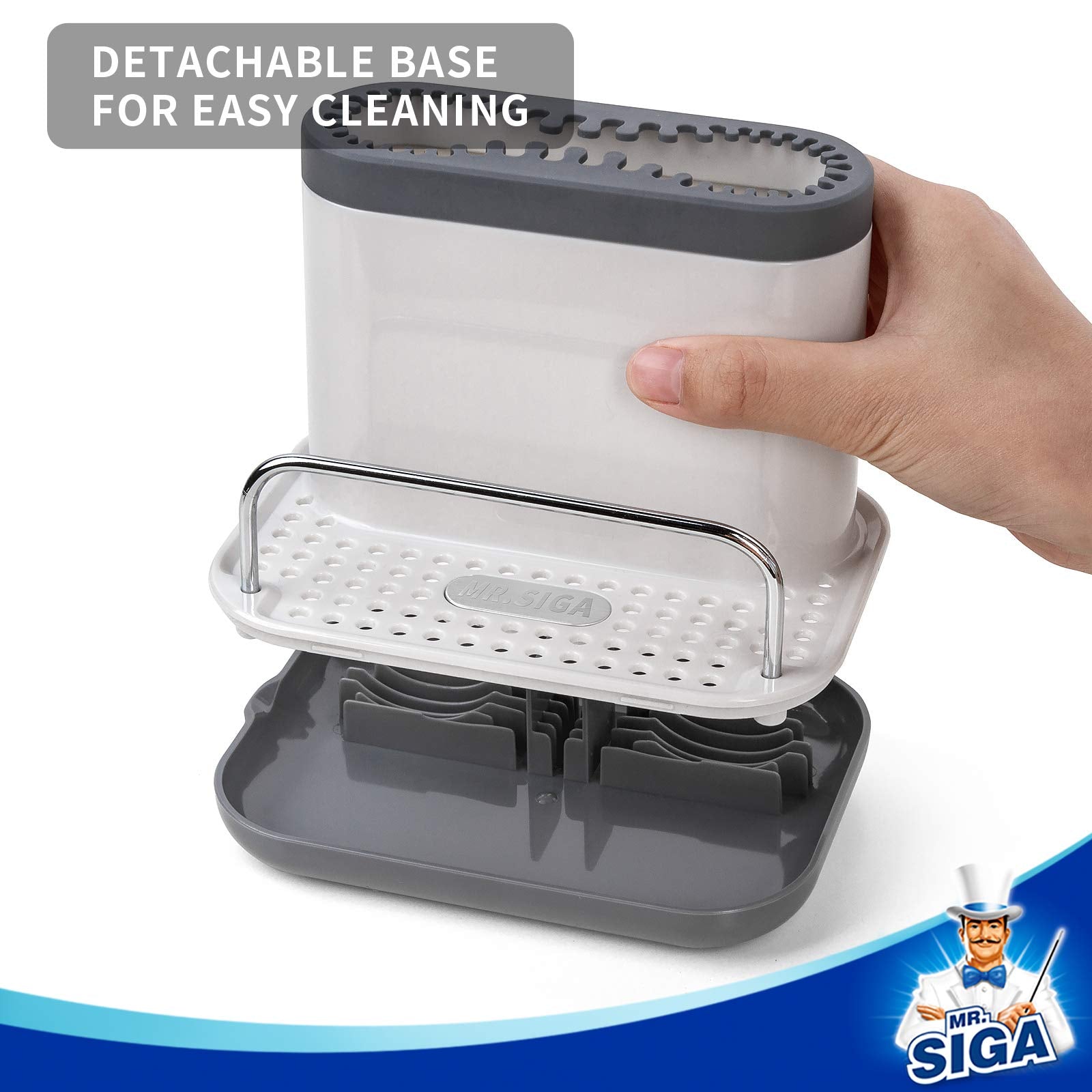 MR.SIGA sink caddy drip tray with pour spout simplifies drainage