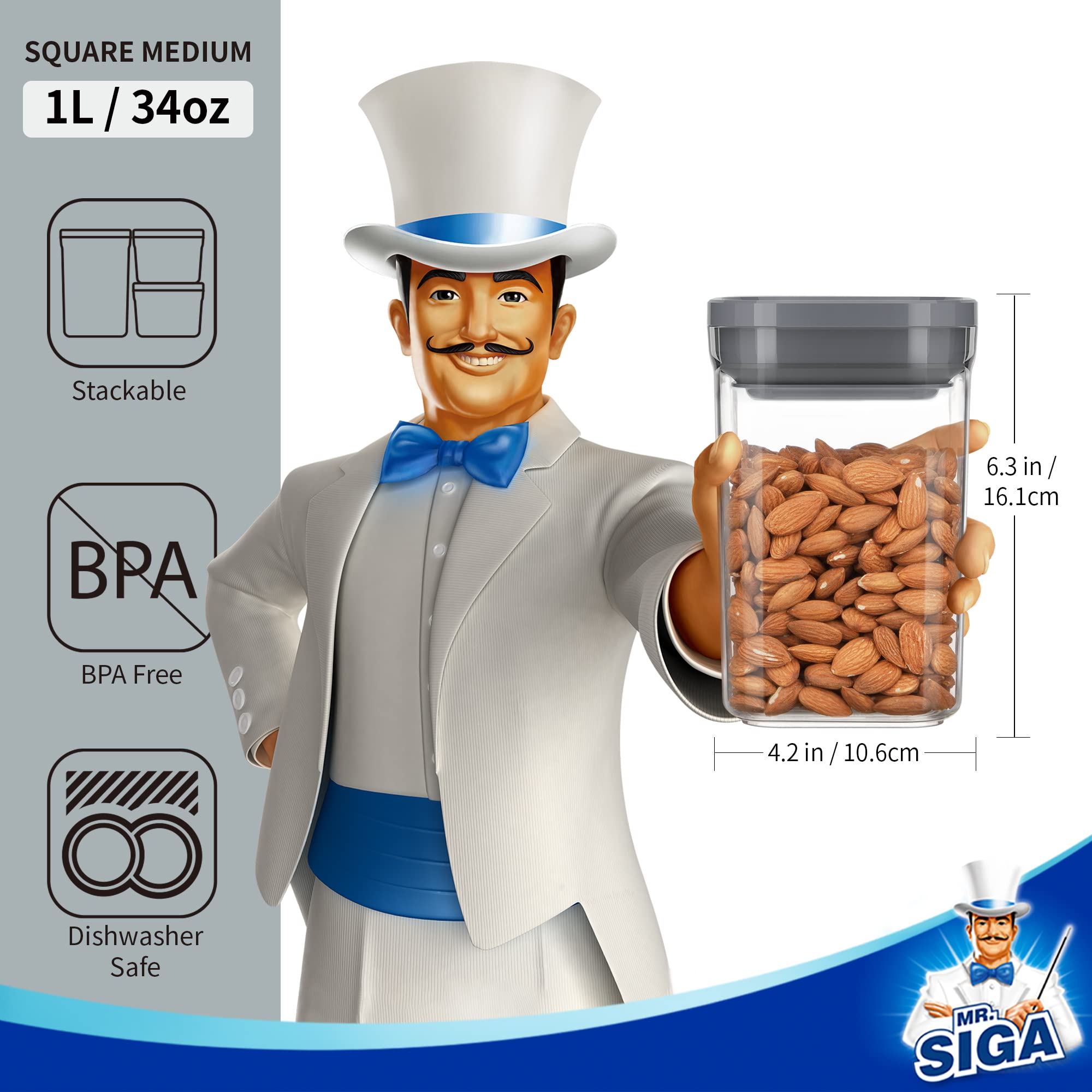 MR.SIGA one-handed squeeze-to-open lid enables easy access
