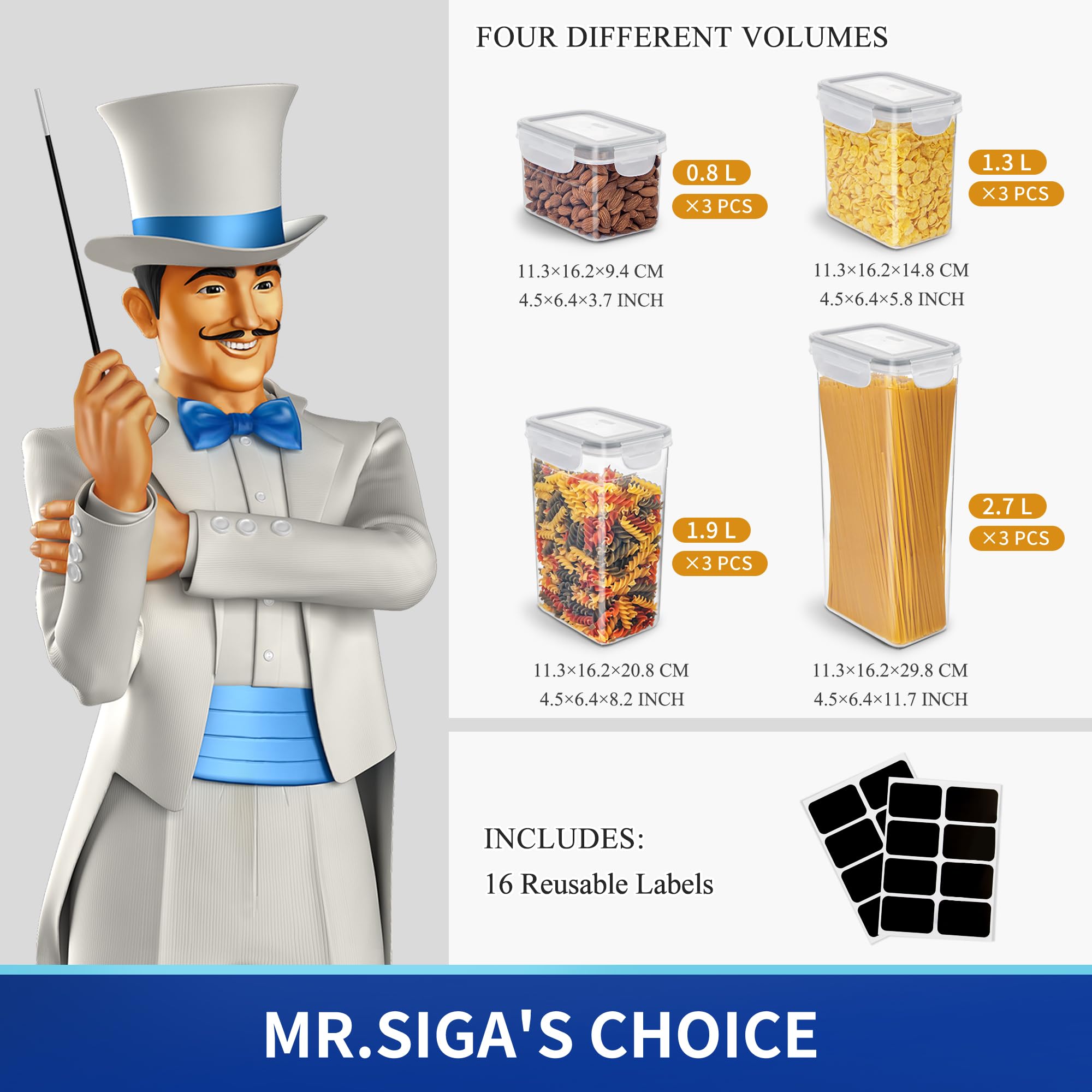 MR.SIGA snap-on lids provide easy access and secure storage.