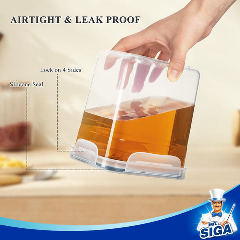 MR.SIGA stackable rectangular containers save cabinet space and improve organization.