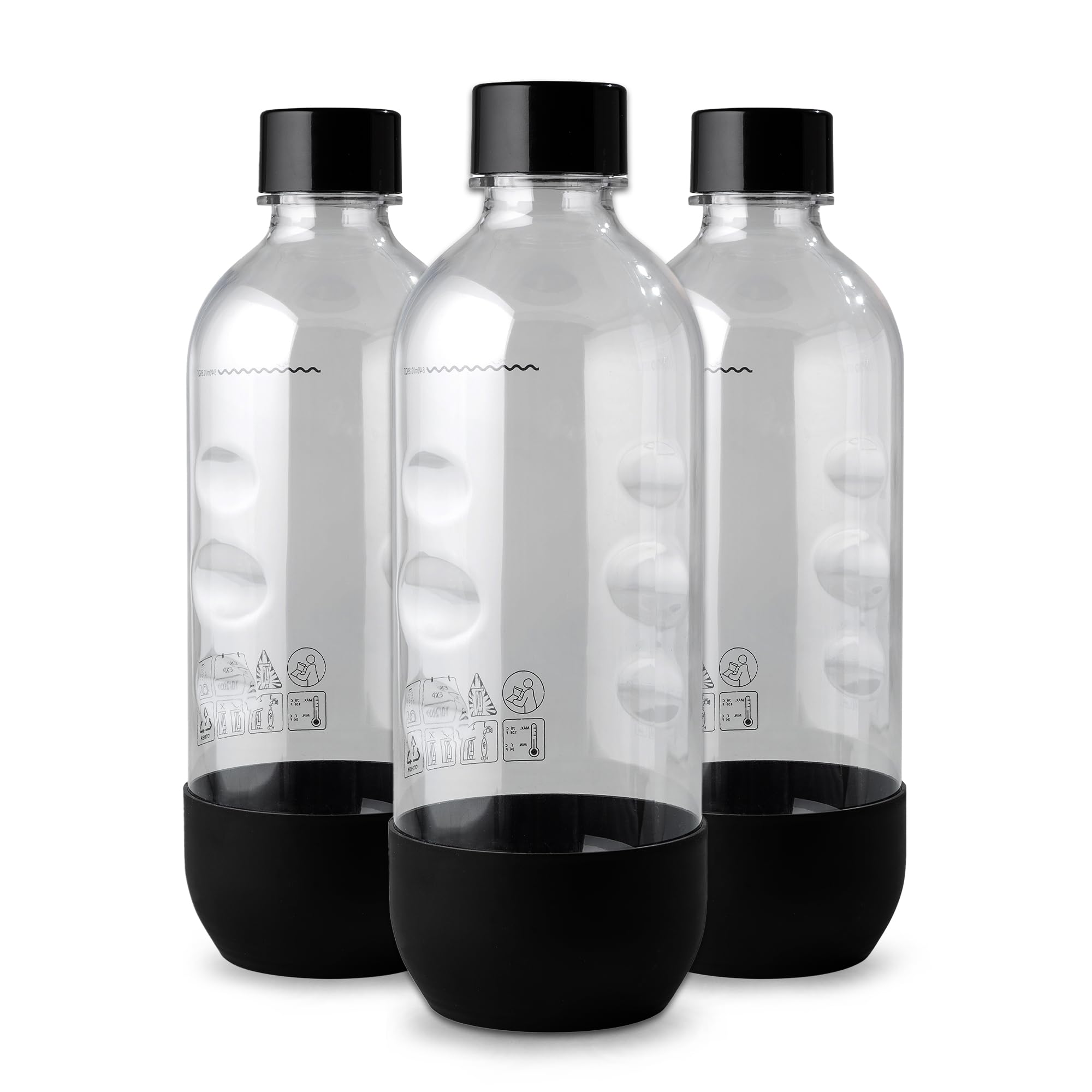 MRX Solutions 1L bottle front view in black, sturdy for SodaStream use