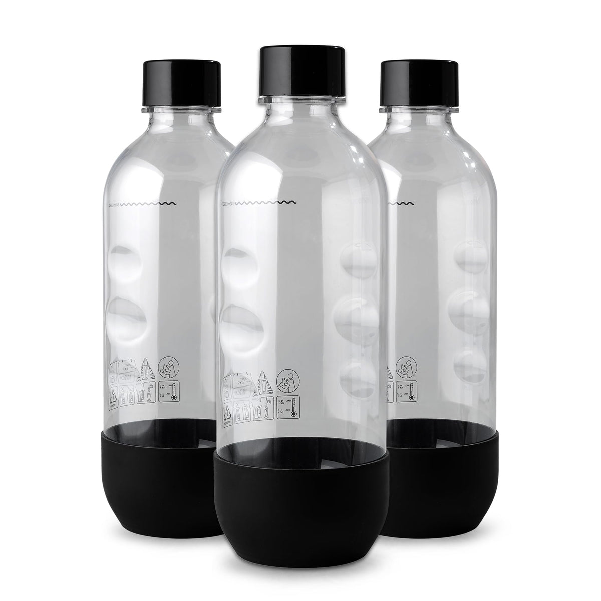 MRX Solutions 1L bottle front view in black, sturdy for SodaStream use