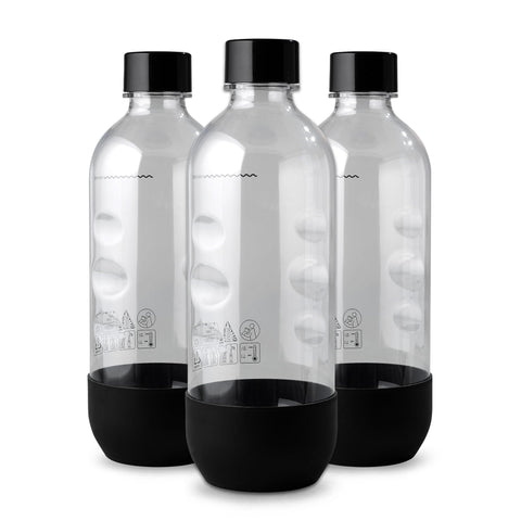 MRX Solutions 1L bottle front view in black, sturdy for SodaStream use