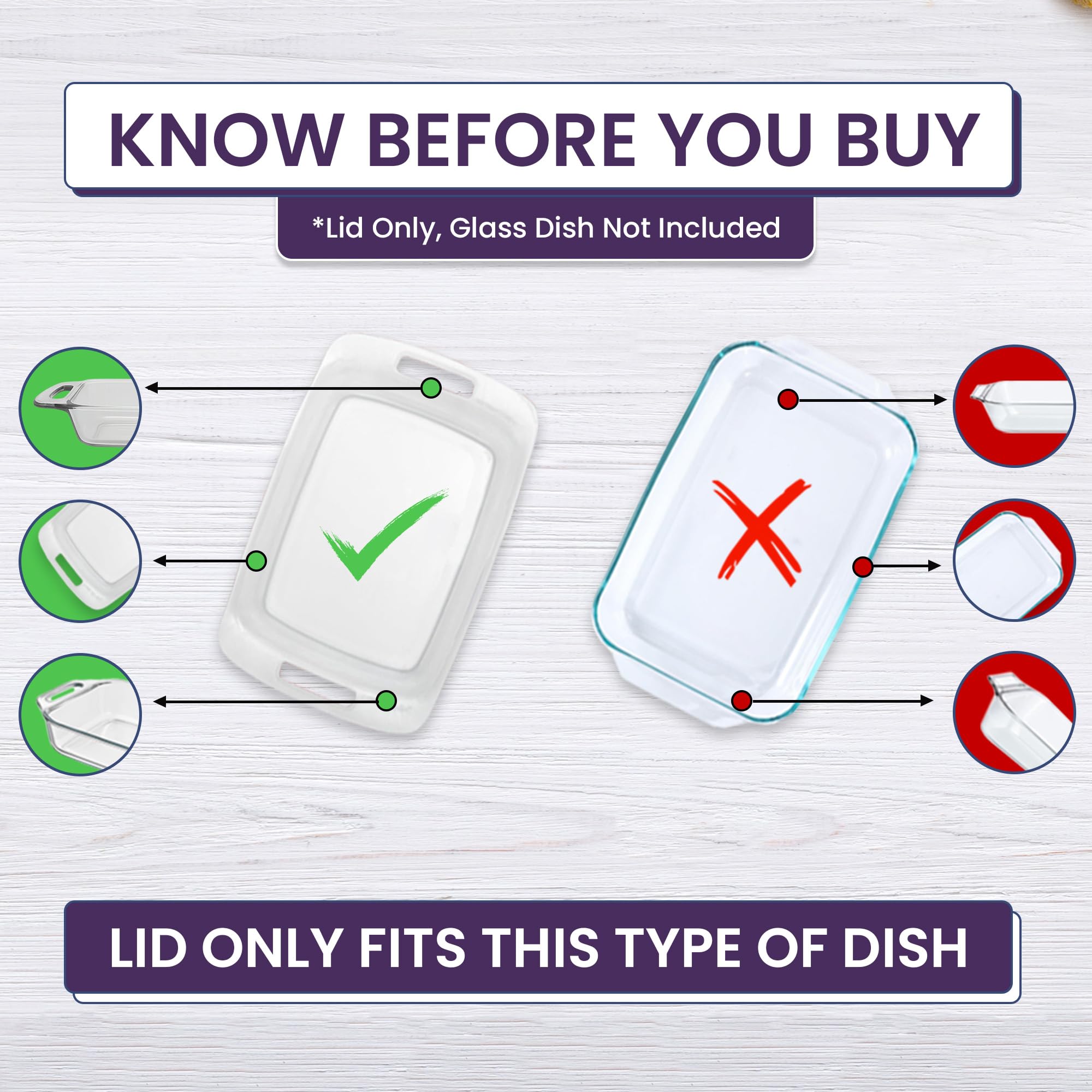 MRX Solutions Pyrex purple lid for long 9x13 C233 dish, easy-grab.