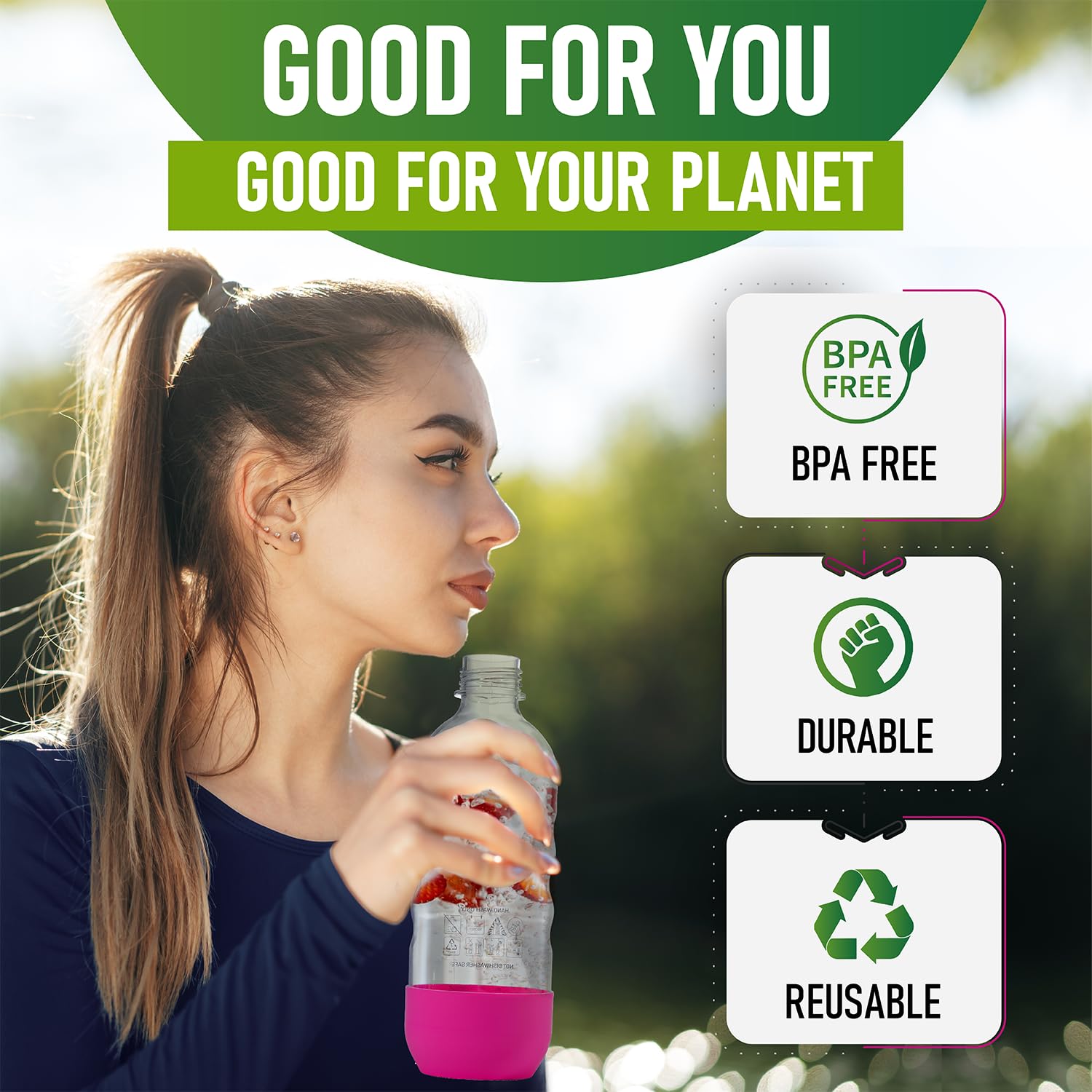 MRX Solutions sodastream bottle with grip design—comfortable to hold during refills.