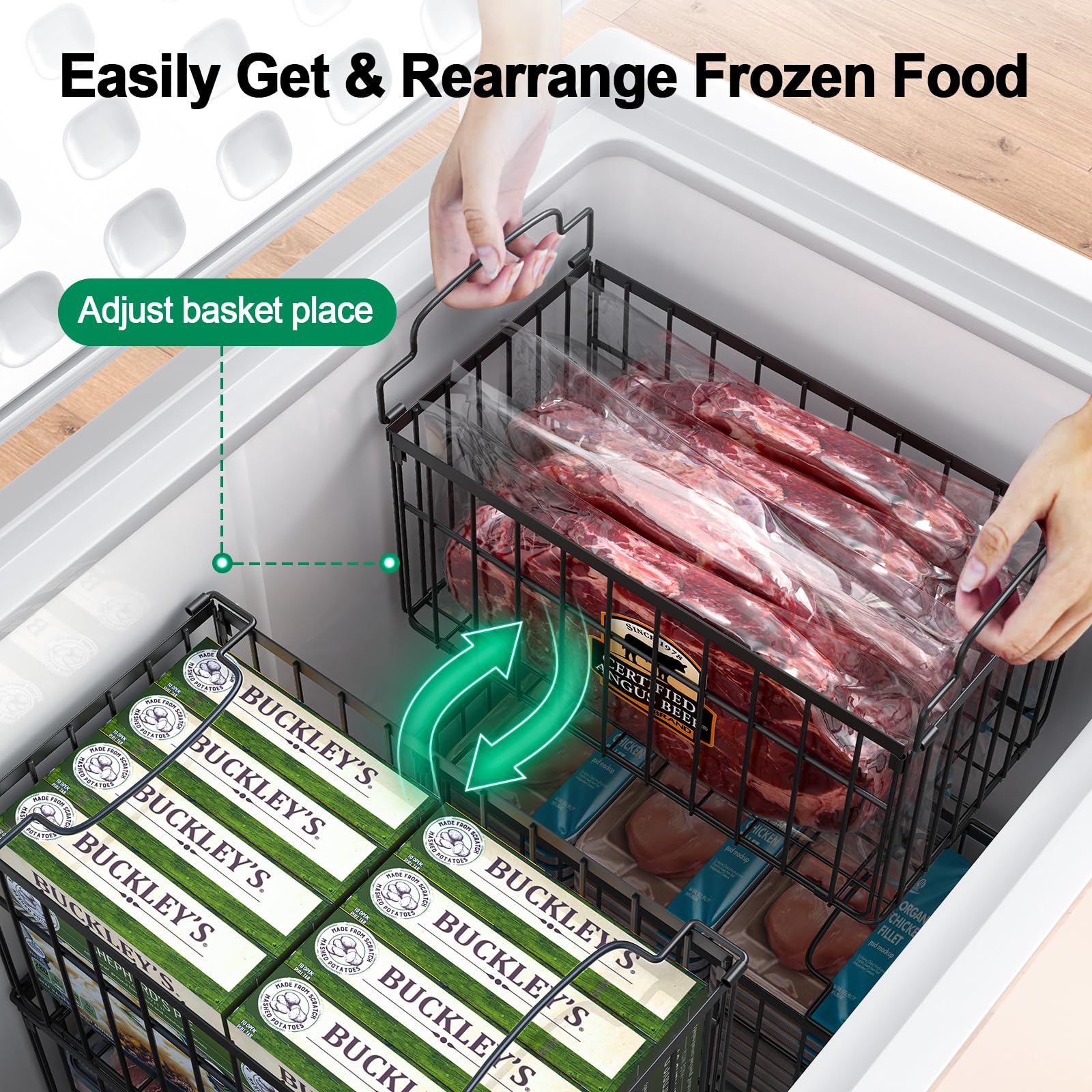 MSERCUOR open-frame design promotes airflow for efficient freezing and quick content visibility.