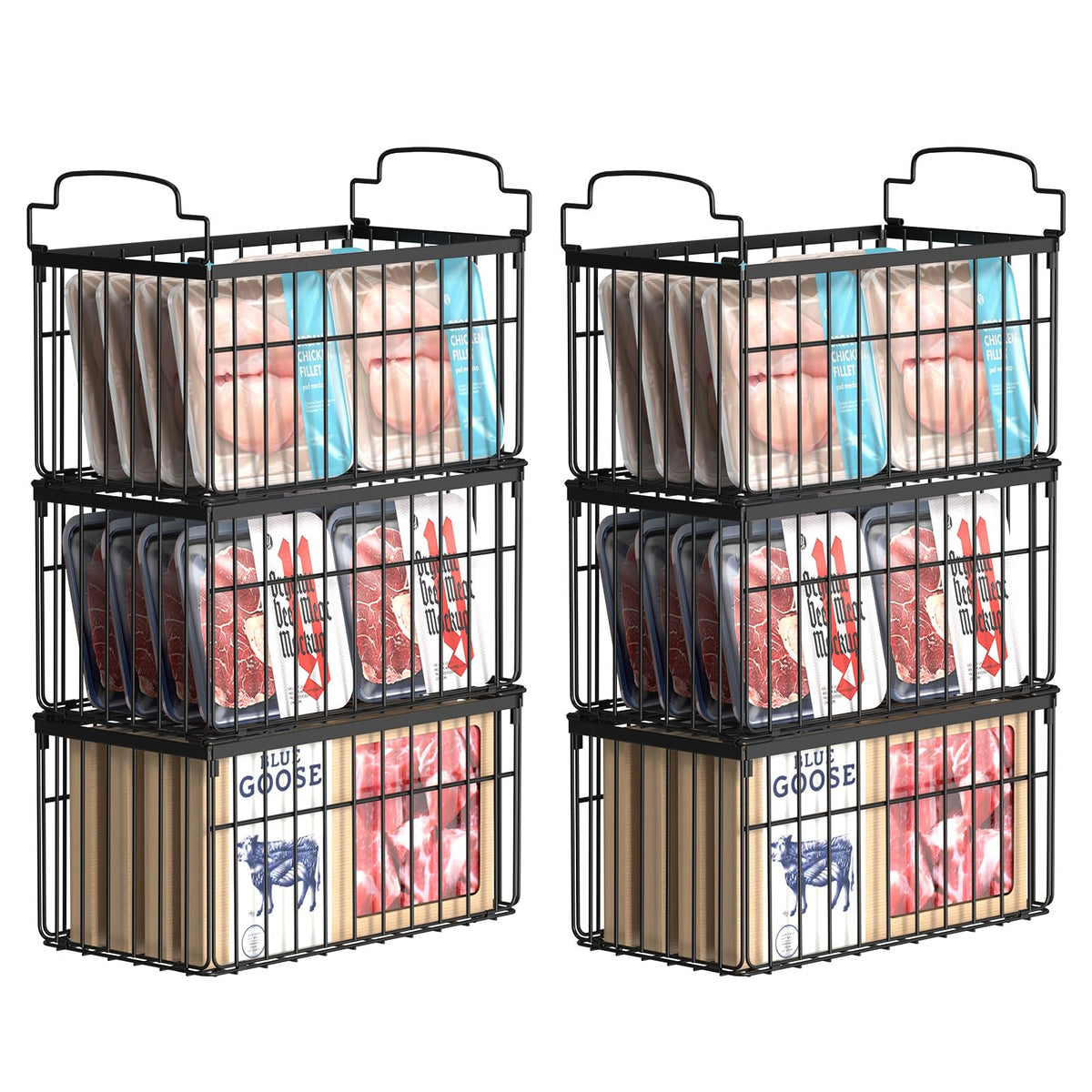 MSERCUOR freezer bins stackable for organized chest freezer storage and quick access.