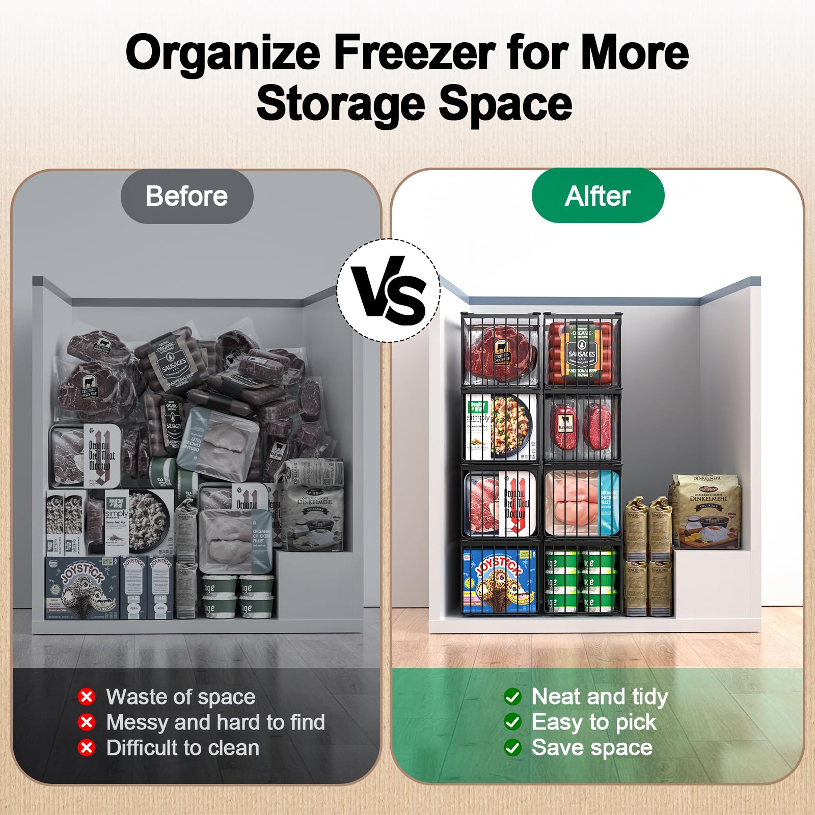 MSERCUOR large-size freezer bin fits 5/7 cu ft shelves efficiently.