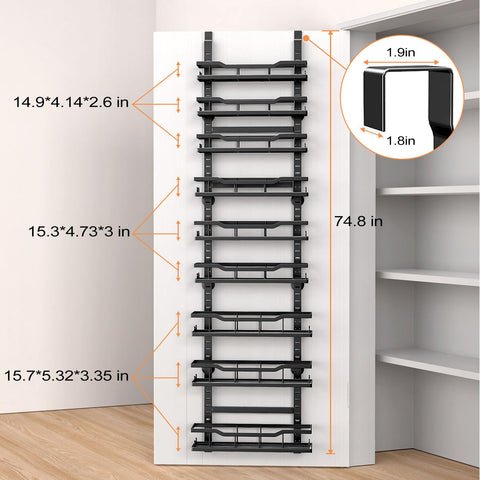 MSERCUOR over-door organizer side view with adjustable baskets