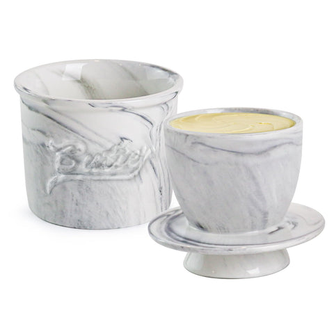 MSJGA butter crock with water lid keeps butter fresh at room temperature.