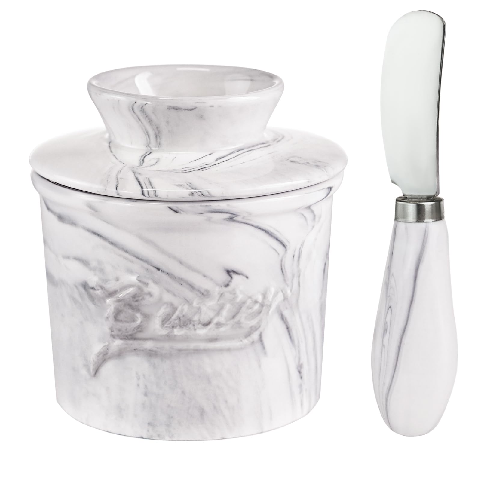 MSJGA ceramic butter crock with water seal keeps butter fresh.