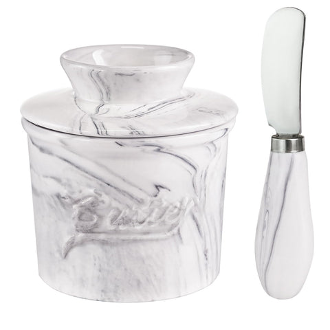 MSJGA ceramic butter crock with water seal keeps butter fresh.
