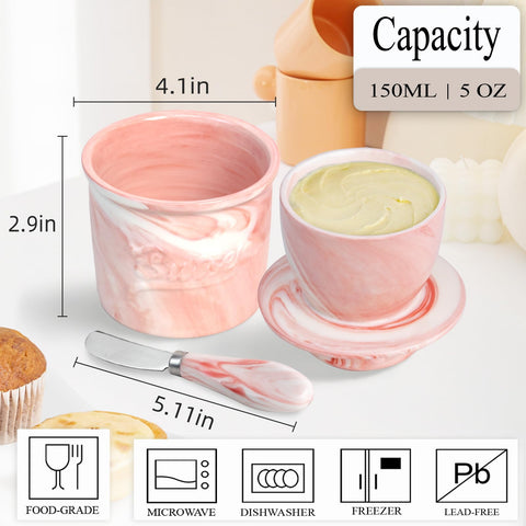 MSJGA countertop butter dish with water-sealed base preserves flavor without refrigeration