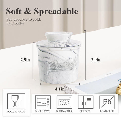 MSJGA marble ceramic butter dish adds elegant countertop style for spreadable butter.