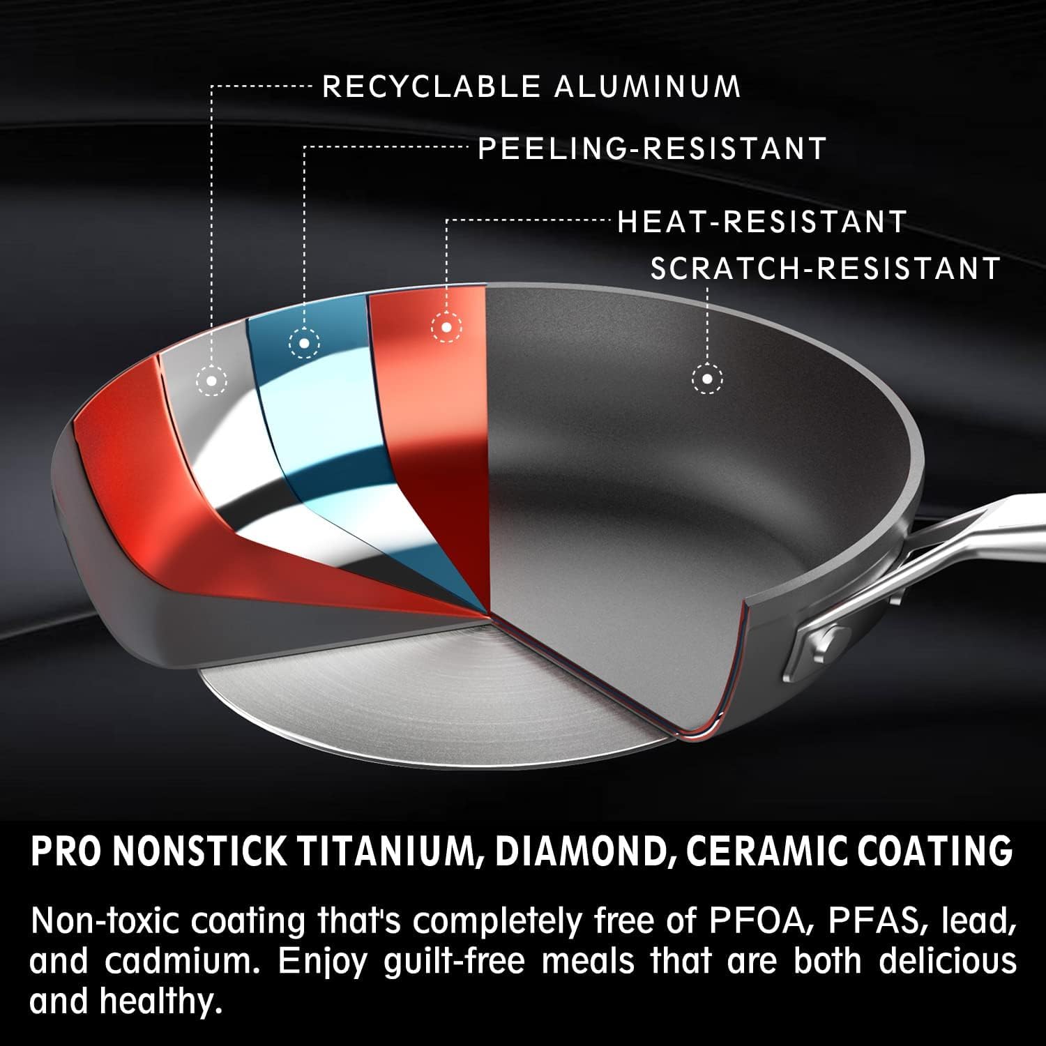 MsMk 7-inch frying pan nonstick coating close-up with PFOA-free safety