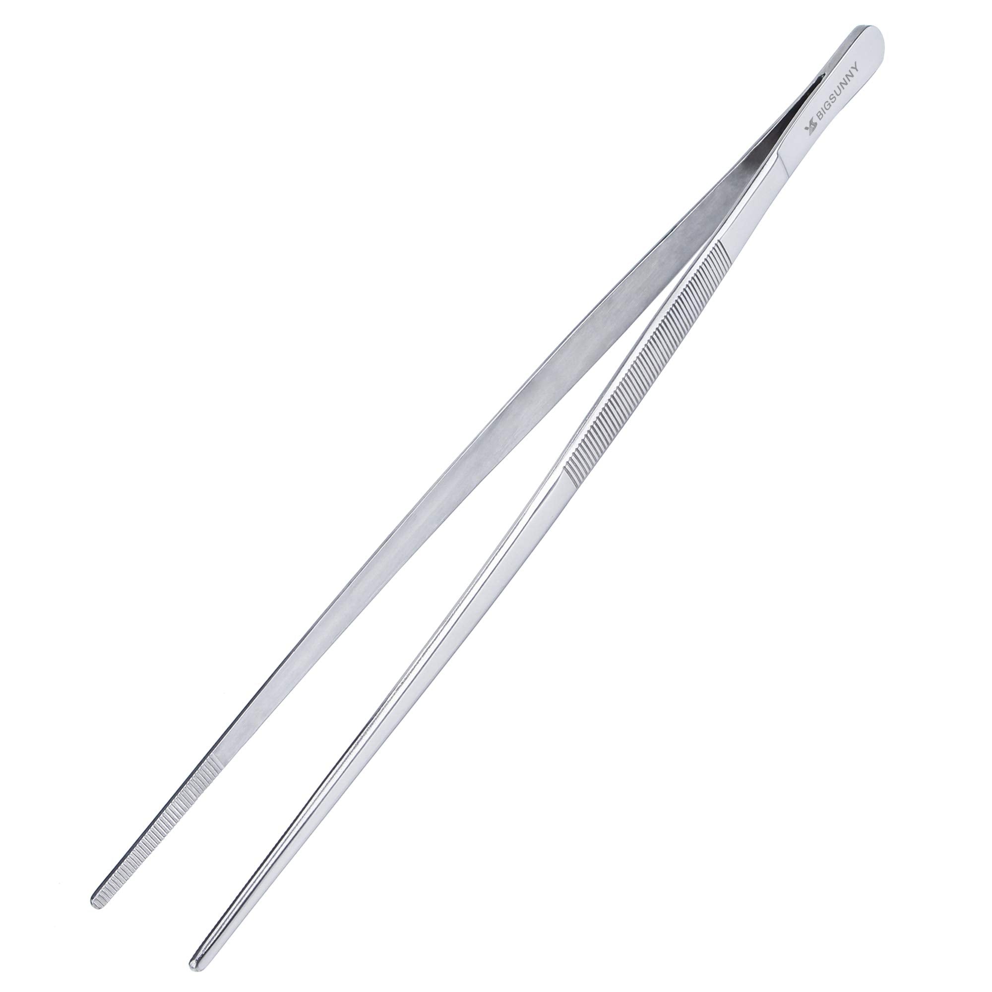 MSY BIGSUNNY 12-inch tweezers tip close-up for precise handling of delicate foods.