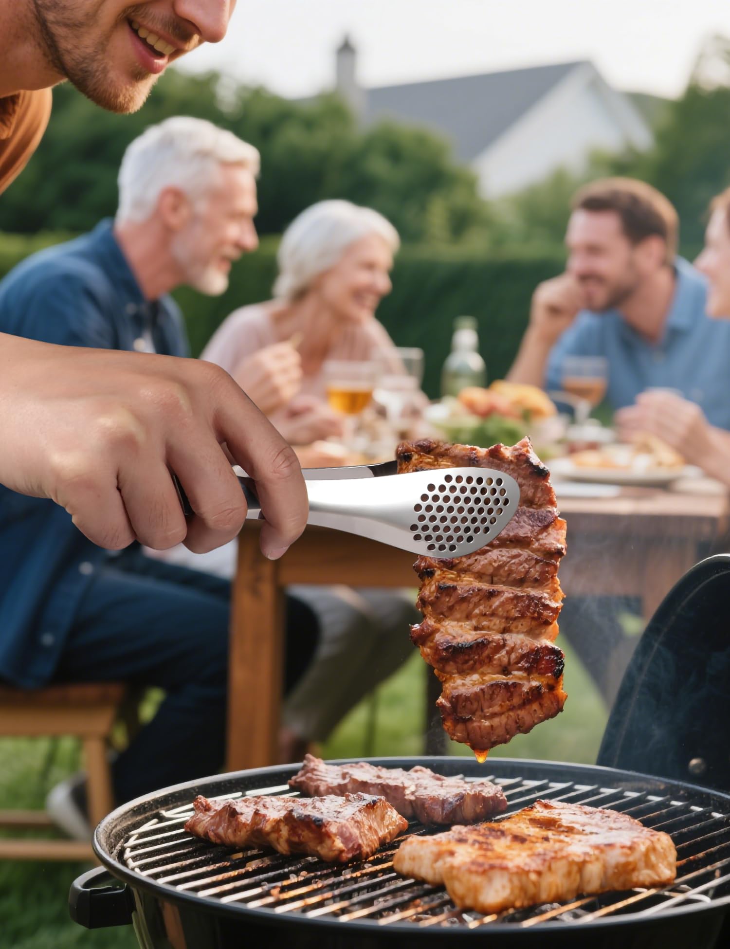 MSY BIGSUNNY ergonomic handle tongs provide comfortable grip.