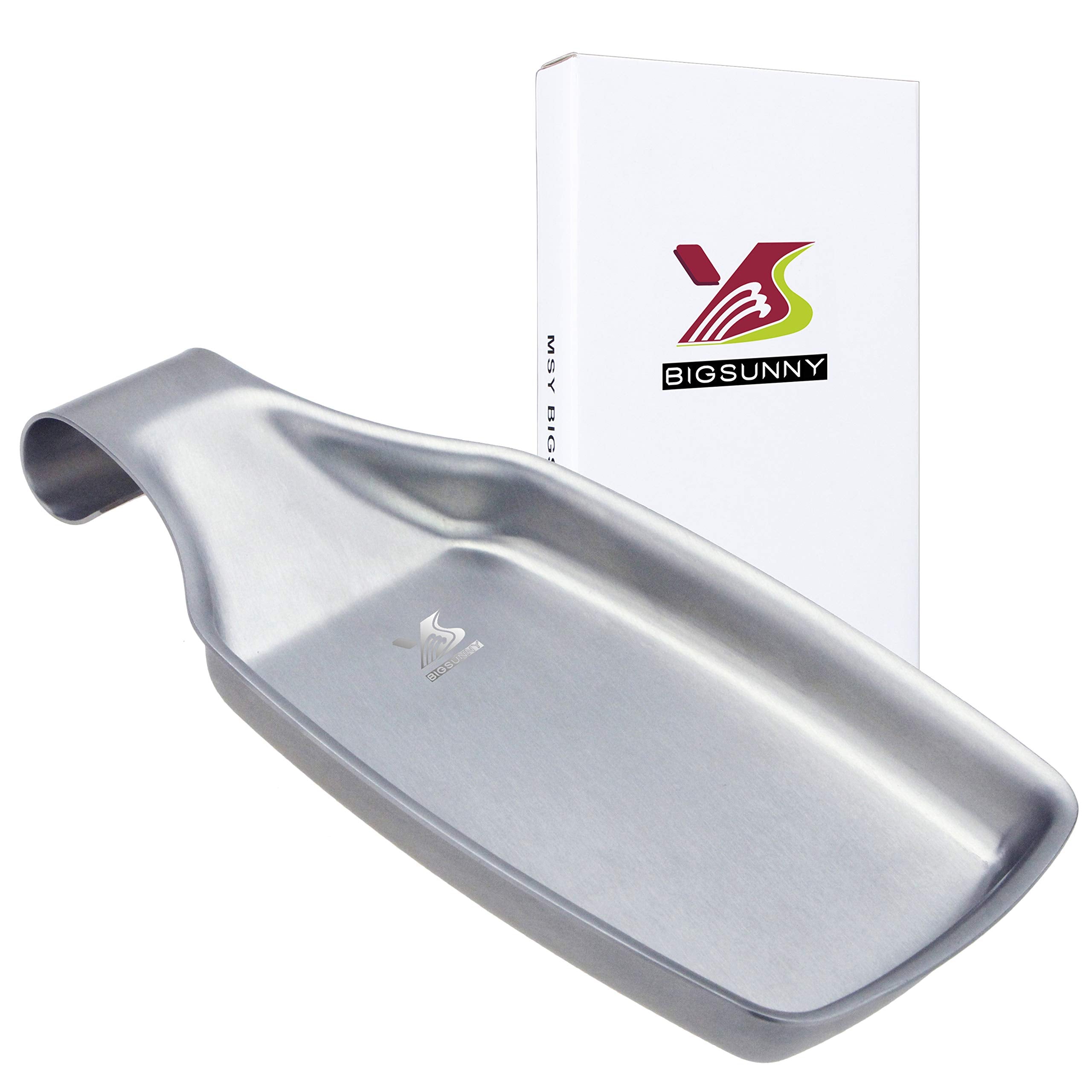 MSY BIGSUNNY spoon rest in brushed stainless steel catching drips on a counter