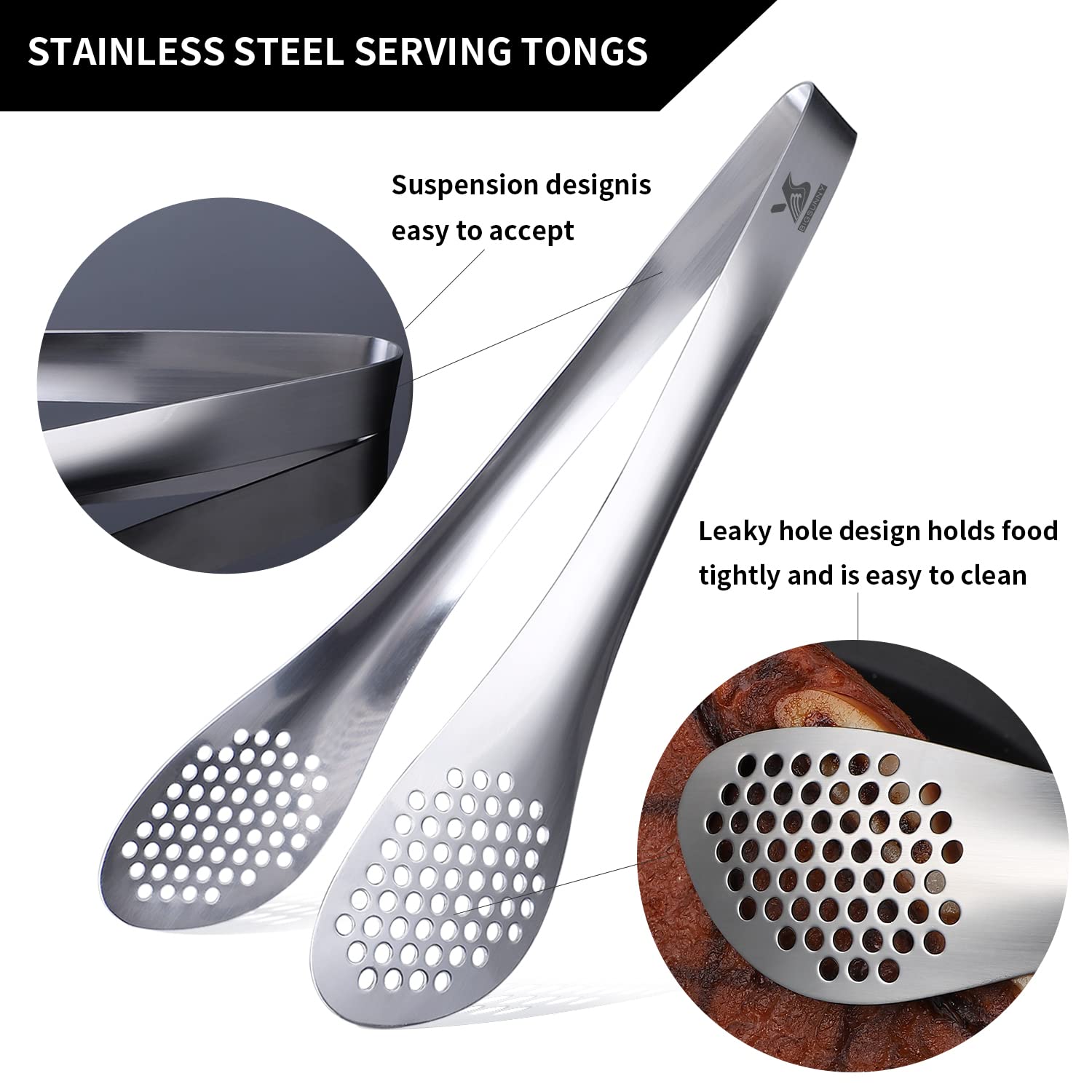 MSY BIGSUNNY stainless steel tongs close-up showing durable construction.