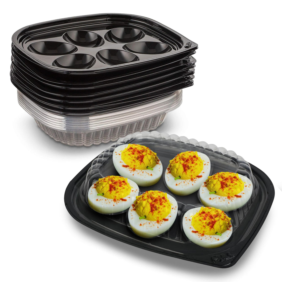 MT Products clear deviled egg container base protects eggs during transport.