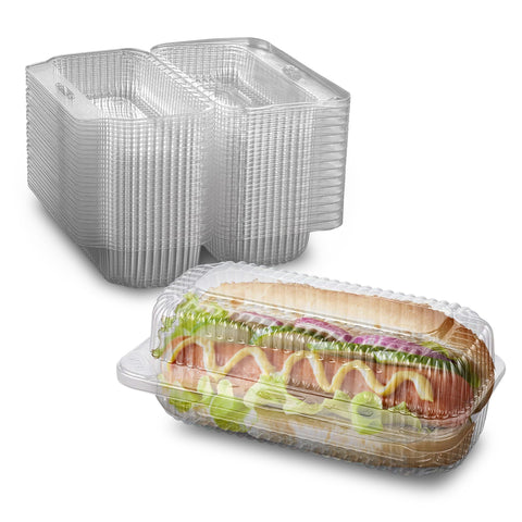 MT Products clear hot dog container with lid shown for compact storage and freshness