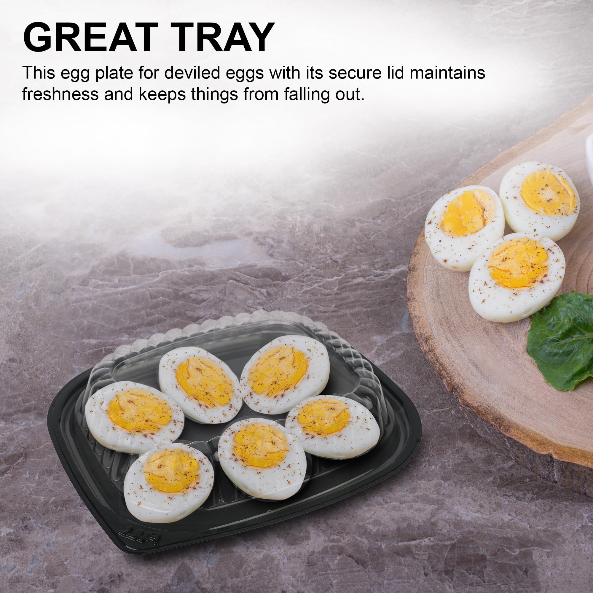 MT Products deviled egg tray black base holds six halves securely.